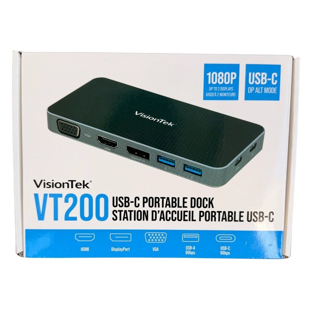 Visiontek VT200 USB-C Portable Dock Station Dual Display 100W Power‎ Passthrough